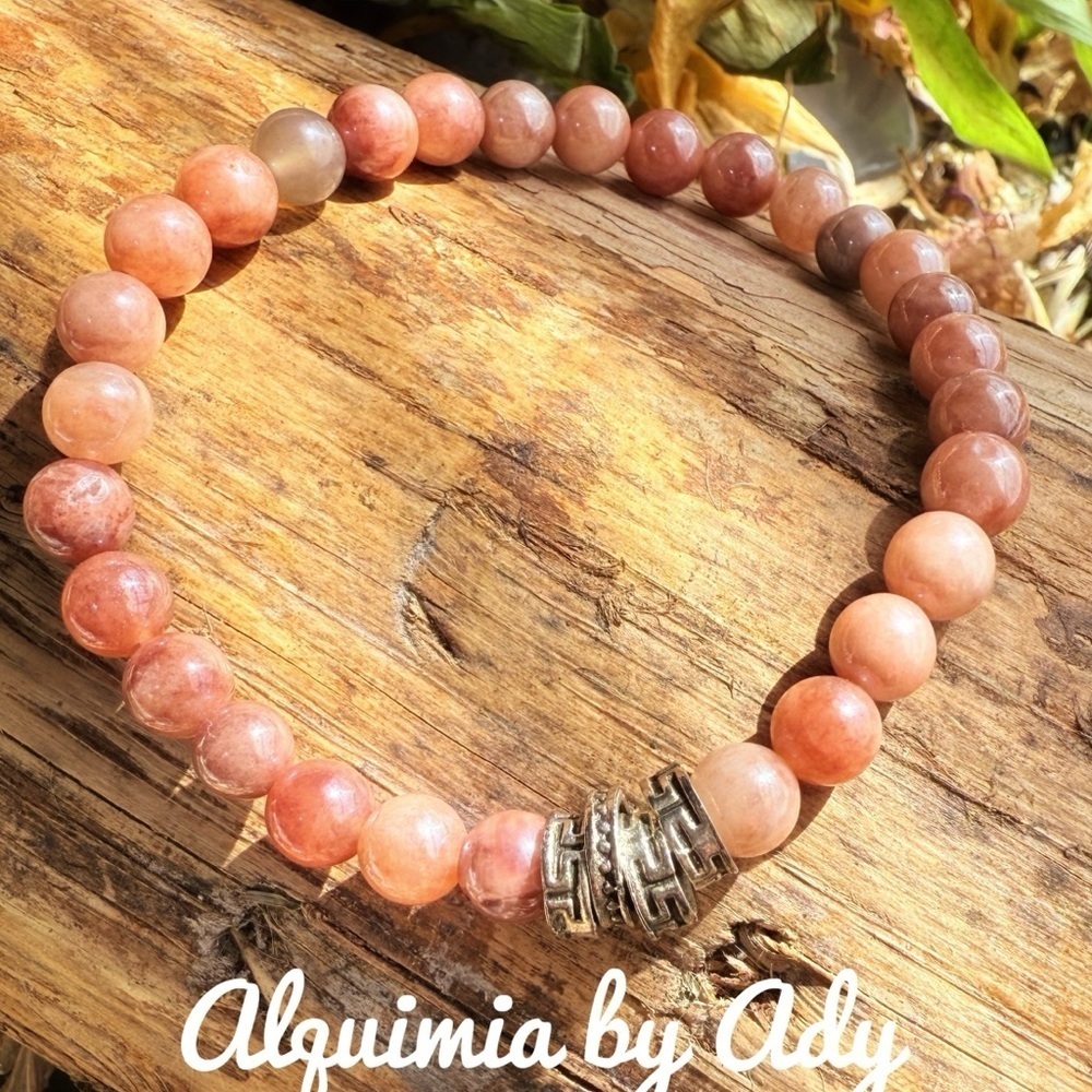 Peach moonstone silver bracelet